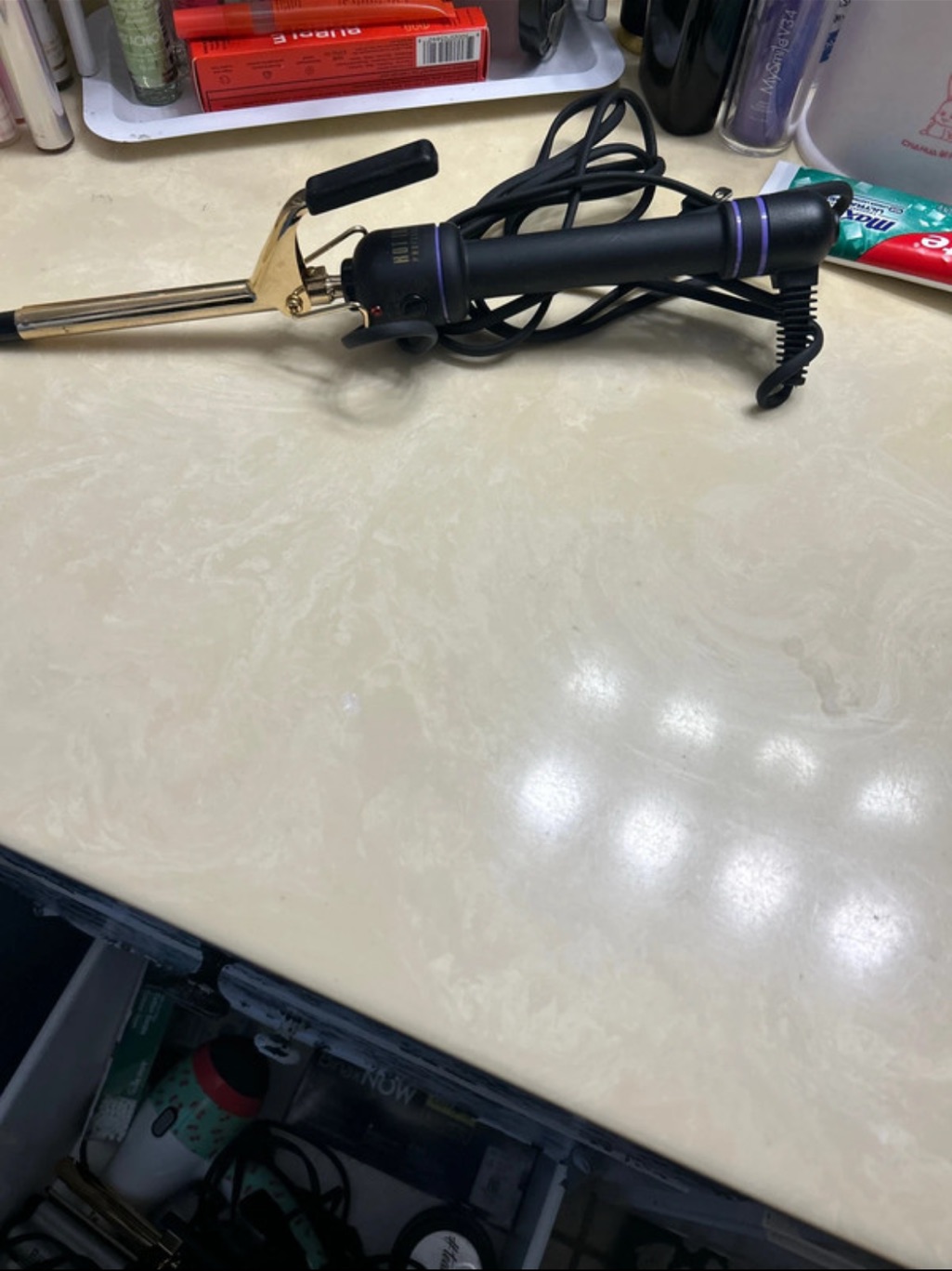 Gold Curling Iron With Black Handle  Professional Styling Tool